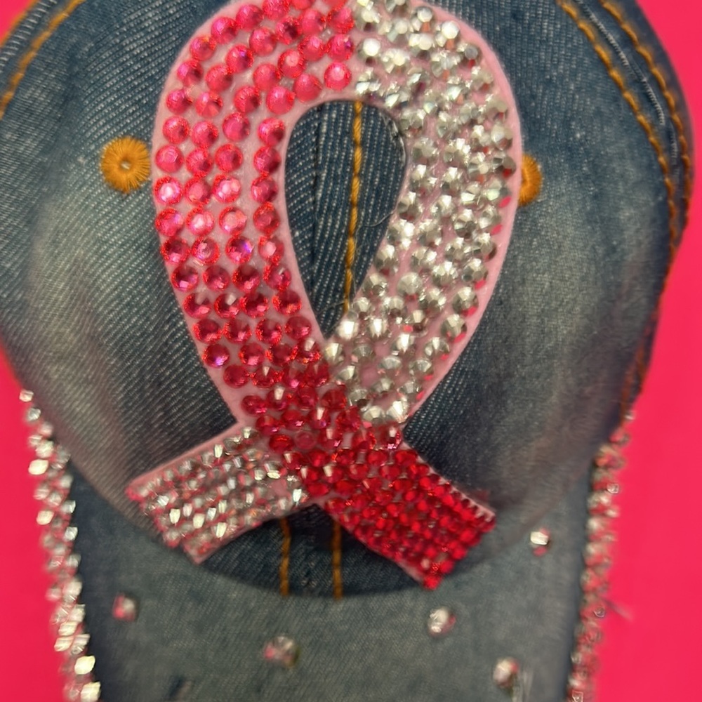Rhinestone Pink Ribbon Baseball Cap - Picture 5 of 7